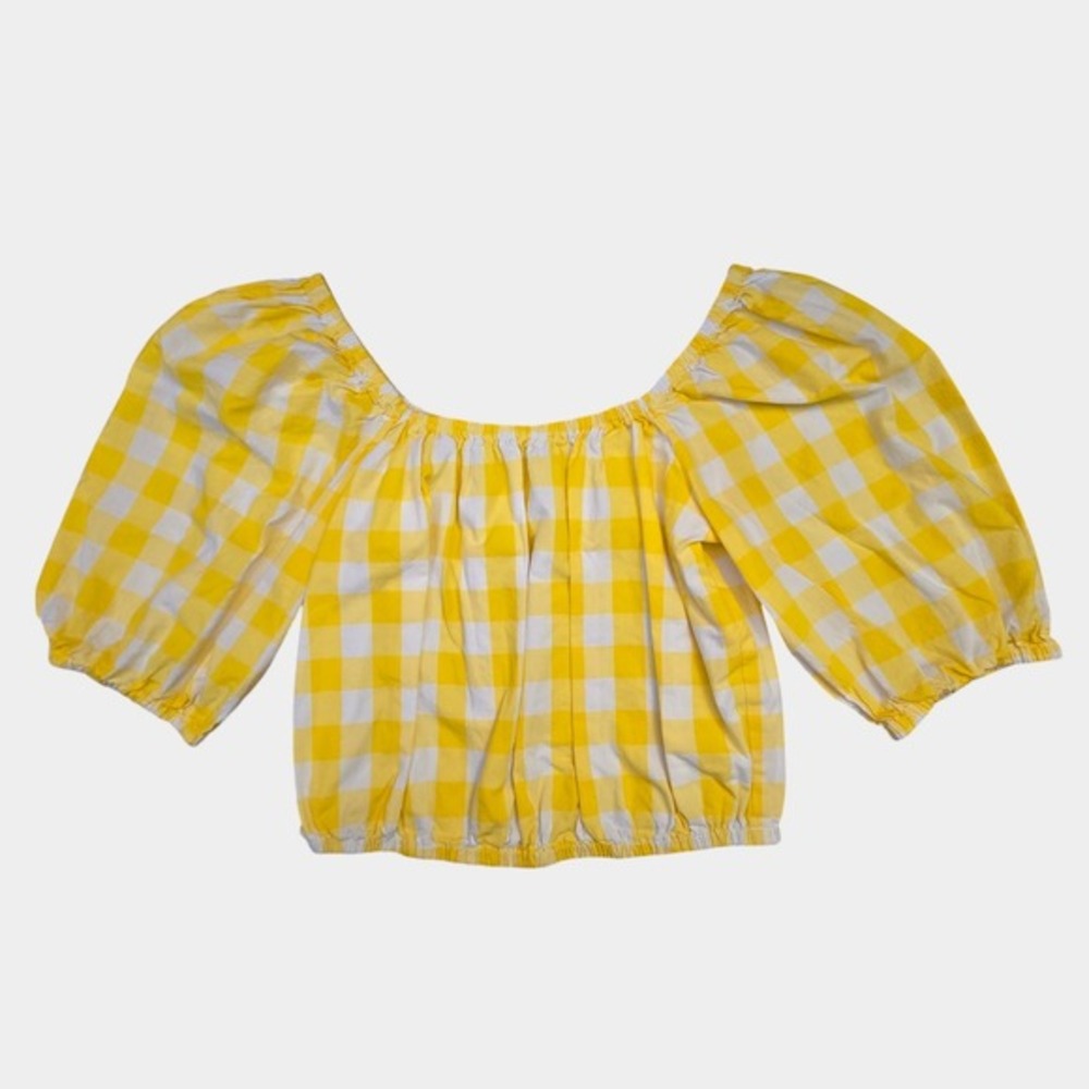 Color Me Courtney Kris Gingham Puff Sleeve Crop Top Yellow XS Cottagecore Picnic